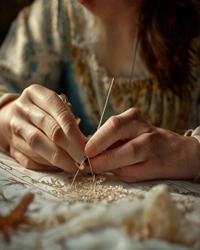 Hand stitching in progress