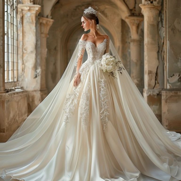 An exquisite bridal gown in ivory silk