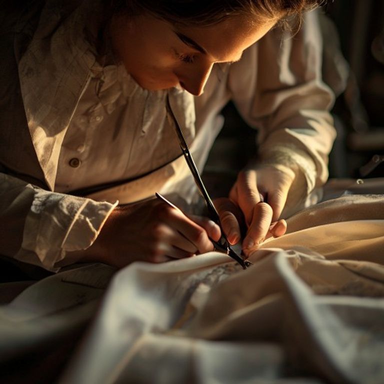 Our tailor cutting fine fabric with precision